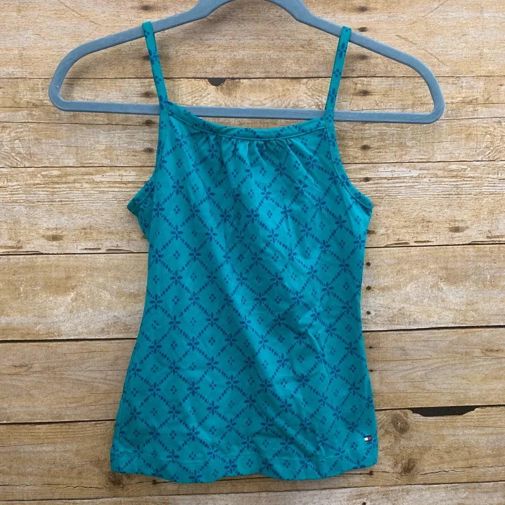 Tommy Hilfiger spaghetti strap adjustable tank 8 blue geometric diamond beach